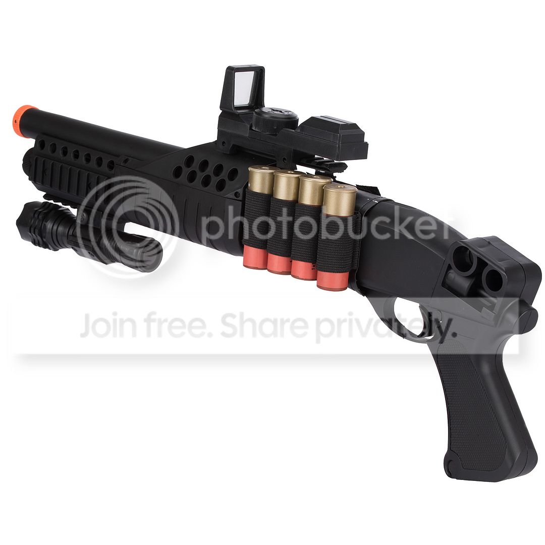 320 FPS SAWED OFF PUMP SHOTGUN SPRING AIRSOFT GUN w/ RED DOT SCOPE 6mm